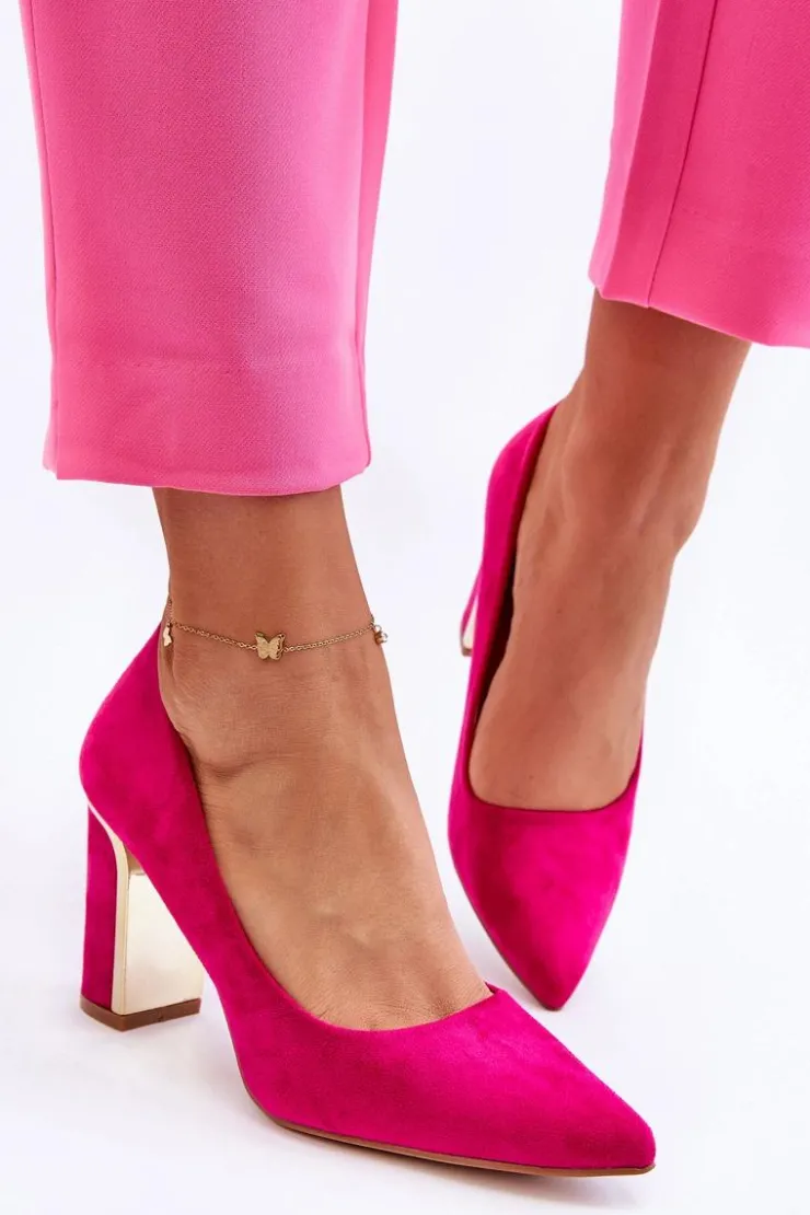 Damskie Boto Klasyczne Zamszowe Czółenka Na Ozdobnym Słupku Fuksja Elizabeth