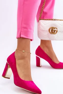 Damskie Boto Klasyczne Zamszowe Czółenka Na Ozdobnym Słupku Fuksja Elizabeth