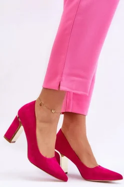 Damskie Boto Klasyczne Zamszowe Czółenka Na Ozdobnym Słupku Fuksja Elizabeth