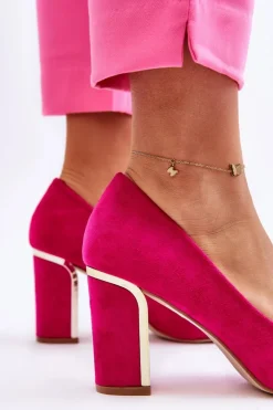 Damskie Boto Klasyczne Zamszowe Czółenka Na Ozdobnym Słupku Fuksja Elizabeth