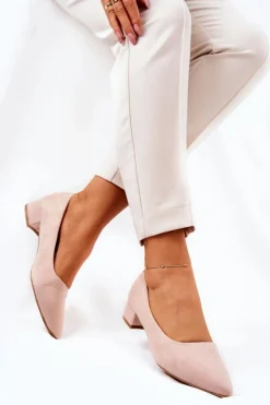 Boto Klasyczne Zamszowe Czółenka Beżowe Rheya