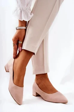 Boto Klasyczne Zamszowe Czółenka Beżowe Rheya