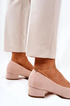 Boto Klasyczne Zamszowe Czółenka Beżowe Rheya