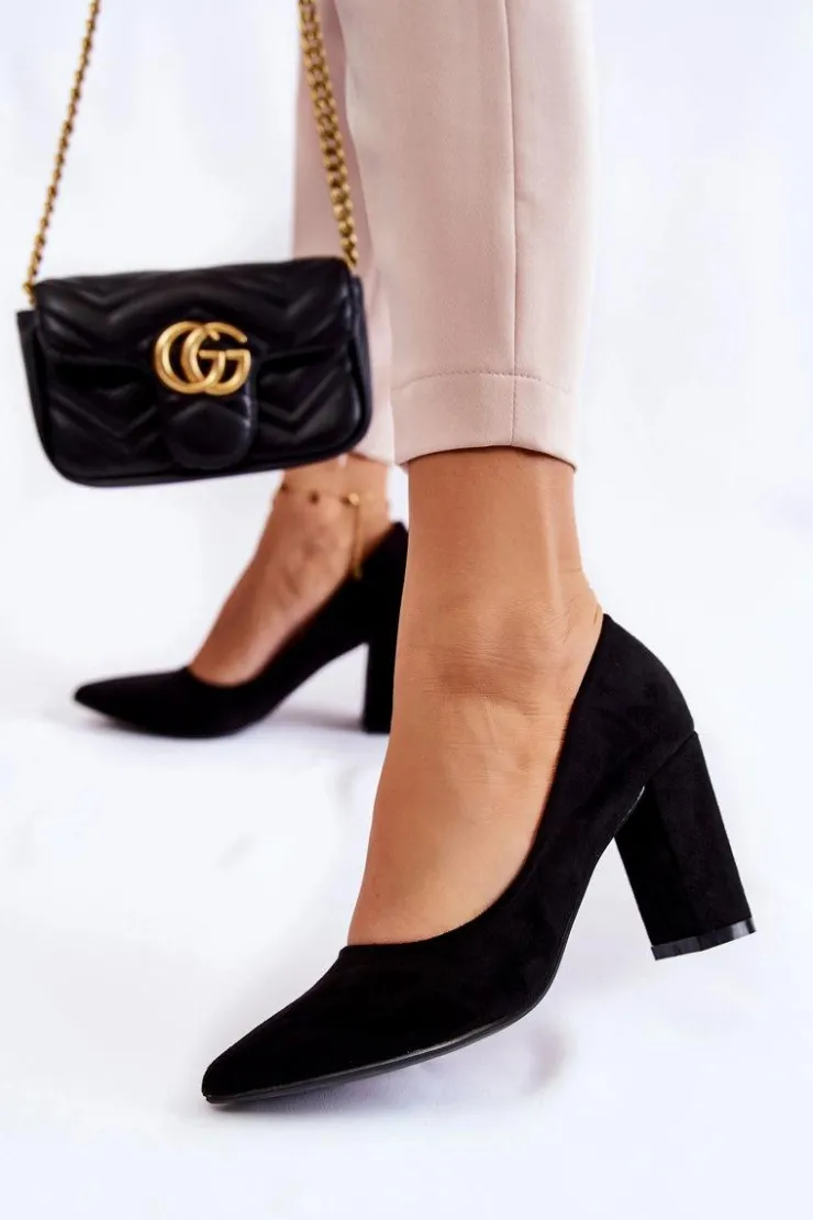 New Boto Klasyczne Zamszowe Czółenka Na Słupku Czarne Kendra