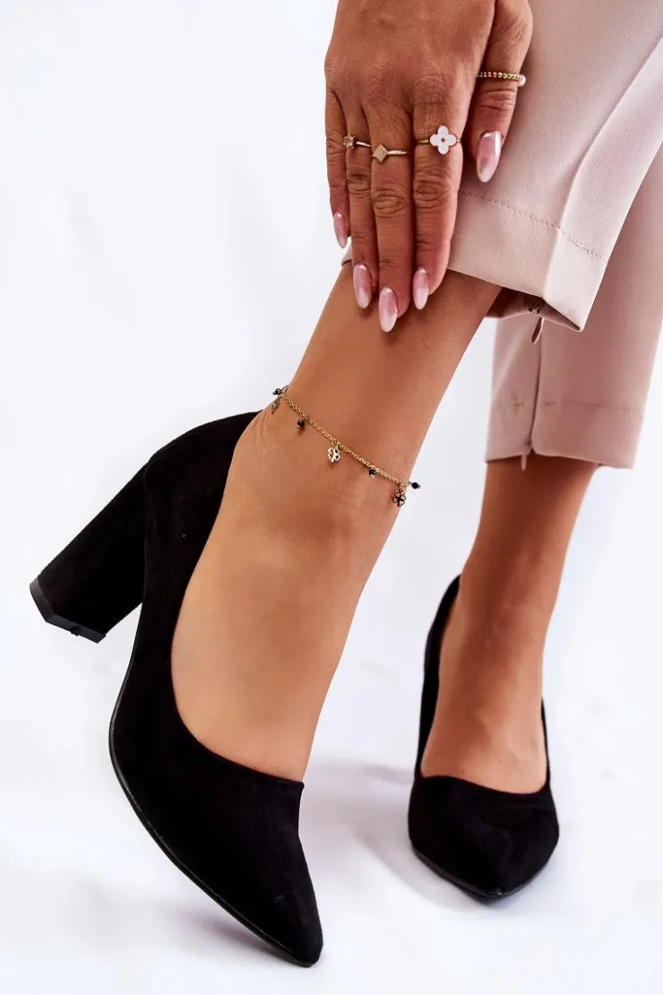 New Boto Klasyczne Zamszowe Czółenka Na Słupku Czarne Kendra