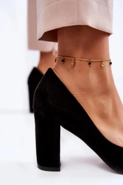 New Boto Klasyczne Zamszowe Czółenka Na Słupku Czarne Kendra