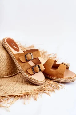 Boto Klapki Damskie Klasyczne*Klasyczne Zamszowe Klapki Damskie Camel Casilda