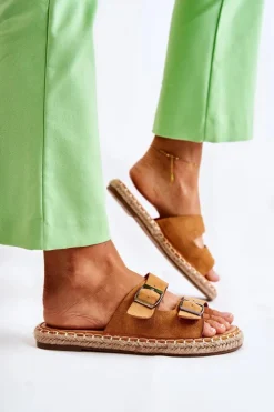 Boto Klapki Damskie Klasyczne*Klasyczne Zamszowe Klapki Damskie Camel Casilda