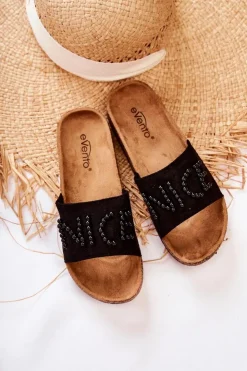 Outlet Evento Klasyczne Zamszowe Klapki Z Koralikami Czarne Vayana