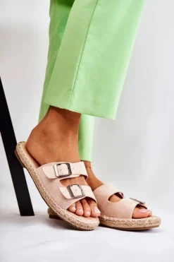 Damskie Boto Klasyczne Zamszowe Klapki Damskie Beżowe Casilda