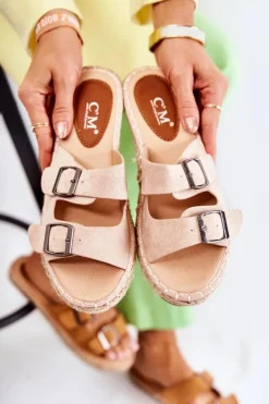 Damskie Boto Klasyczne Zamszowe Klapki Damskie Beżowe Casilda