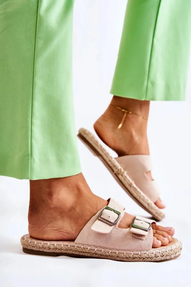 Damskie Boto Klasyczne Zamszowe Klapki Damskie Beżowe Casilda