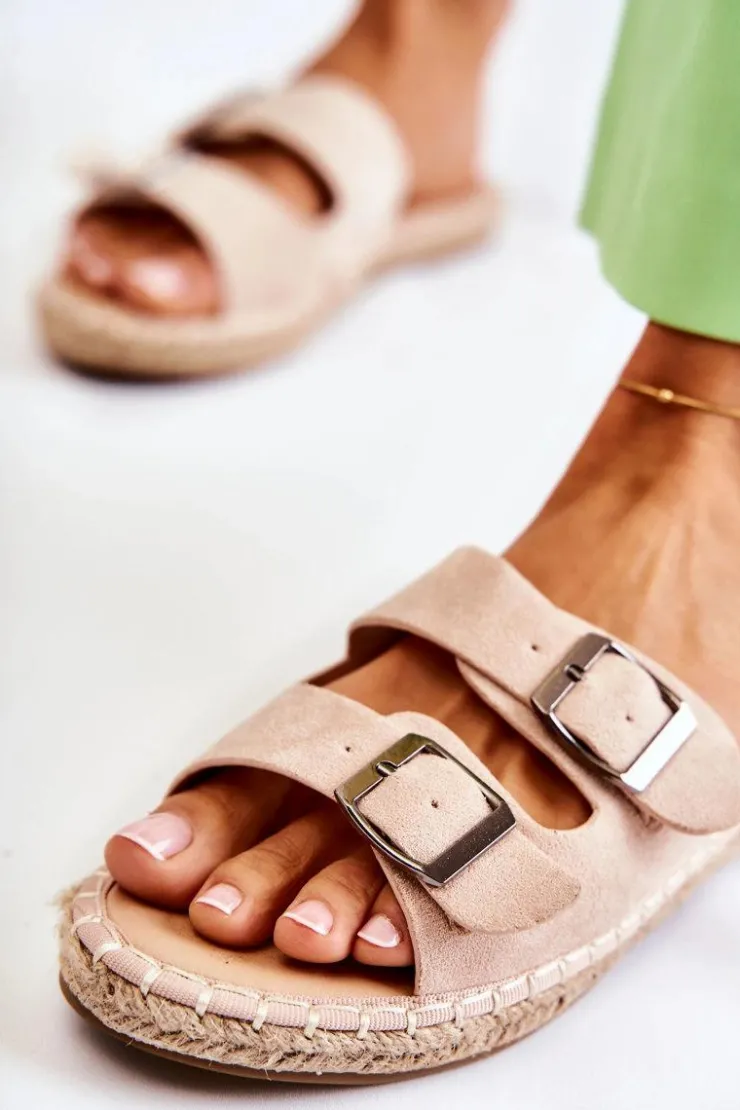 Damskie Boto Klasyczne Zamszowe Klapki Damskie Beżowe Casilda