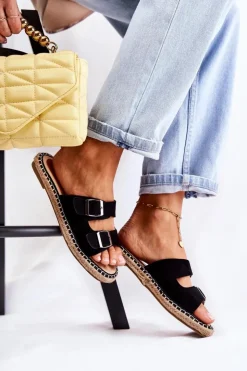 Damskie Boto Klasyczne Zamszowe Klapki Damskie Czarne Casilda