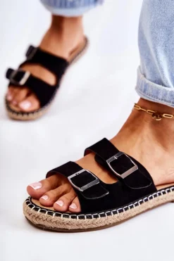 Damskie Boto Klasyczne Zamszowe Klapki Damskie Czarne Casilda