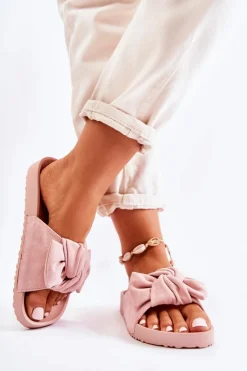 Sale Evento Klasyczne Zamszowe Klapki Z Kokardą Różowe Hayle