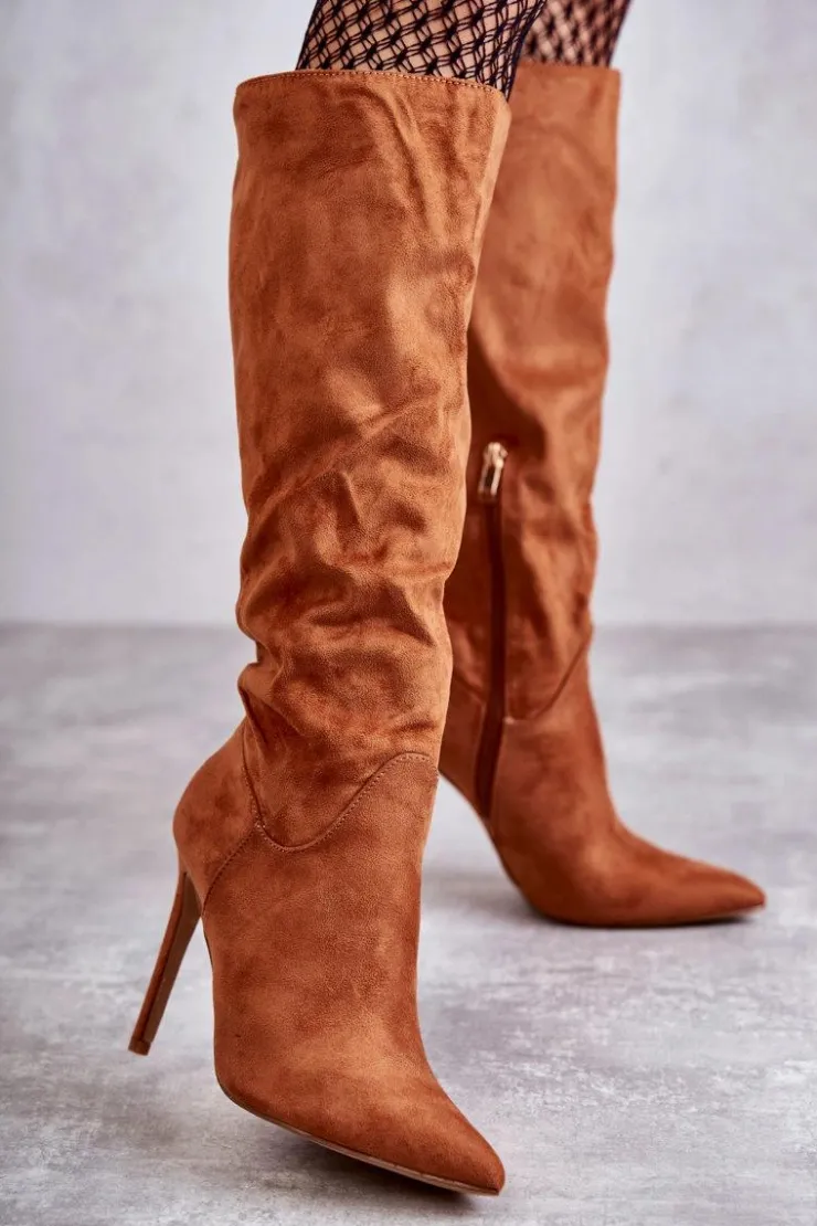 Boto Kozaki Wiosenne|Kozaki Na Szpilce*Klasyczne Zamszowe Kozaki Na Szpilce Camel Ameya