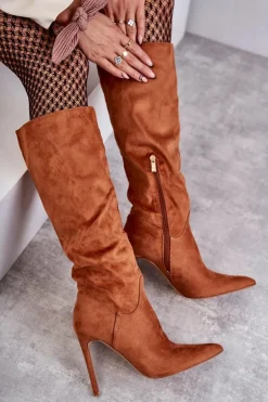 Boto Kozaki Wiosenne|Kozaki Na Szpilce*Klasyczne Zamszowe Kozaki Na Szpilce Camel Ameya