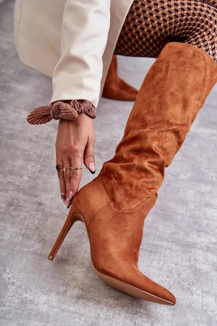 Boto Kozaki Wiosenne|Kozaki Na Szpilce*Klasyczne Zamszowe Kozaki Na Szpilce Camel Ameya