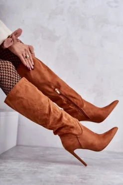 Boto Kozaki Wiosenne|Kozaki Na Szpilce*Klasyczne Zamszowe Kozaki Na Szpilce Camel Ameya