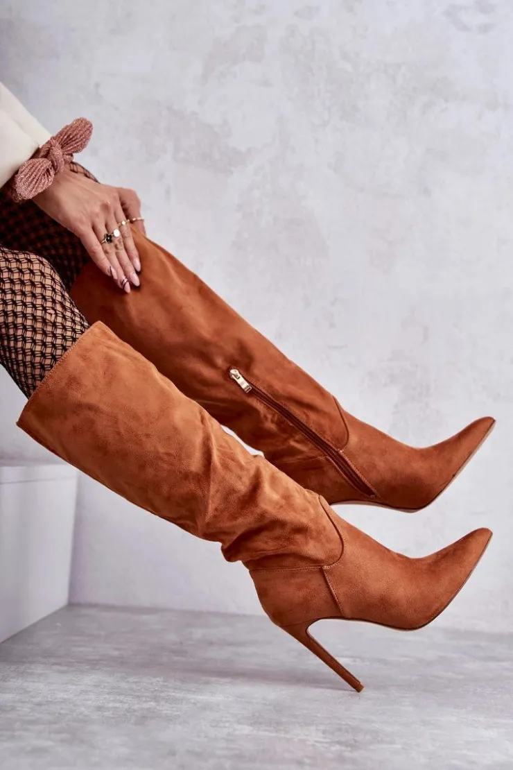 Boto Kozaki Wiosenne|Kozaki Na Szpilce*Klasyczne Zamszowe Kozaki Na Szpilce Camel Ameya