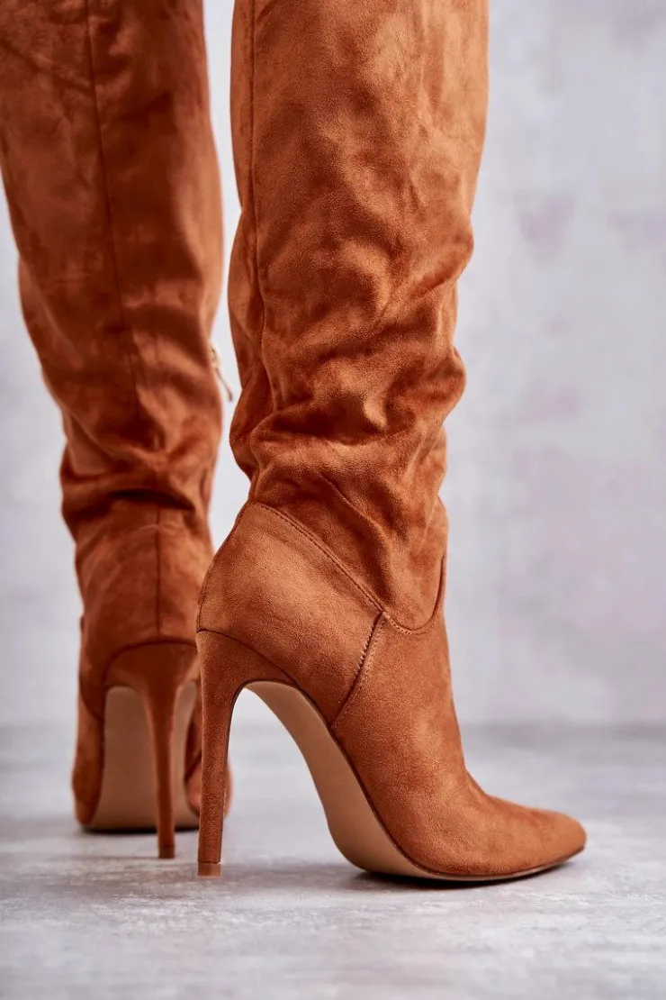 Boto Kozaki Wiosenne|Kozaki Na Szpilce*Klasyczne Zamszowe Kozaki Na Szpilce Camel Ameya