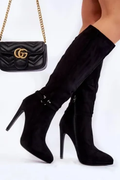 Boto Kozaki Wiosenne|Kozaki Przed Kolano*Klasyczne Zamszowe Kozaki Na Obcasie Czarne Linney