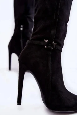 Boto Kozaki Wiosenne|Kozaki Przed Kolano*Klasyczne Zamszowe Kozaki Na Obcasie Czarne Linney