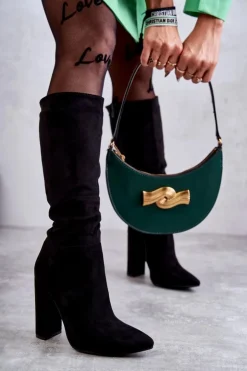 Boto Kozaki Ocieplane|Kozaki Na Słupku*Klasyczne Zamszowe Kozaki Na Obcasie Czarne Tressa Czarny