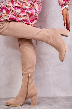 Boto Kozaki Wiosenne|Kozaki Za Kolano*Klasyczne Zamszowe Kozaki Muszkieterki Beżowe Clarissa
