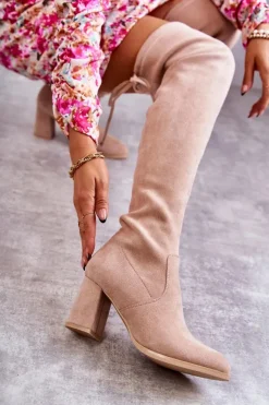 Boto Kozaki Wiosenne|Kozaki Za Kolano*Klasyczne Zamszowe Kozaki Muszkieterki Beżowe Clarissa