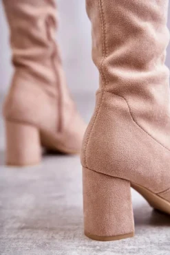 Boto Kozaki Wiosenne|Kozaki Za Kolano*Klasyczne Zamszowe Kozaki Muszkieterki Beżowe Clarissa