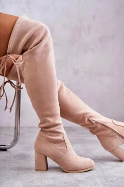 Boto Kozaki Wiosenne|Kozaki Za Kolano*Klasyczne Zamszowe Kozaki Muszkieterki Beżowe Clarissa