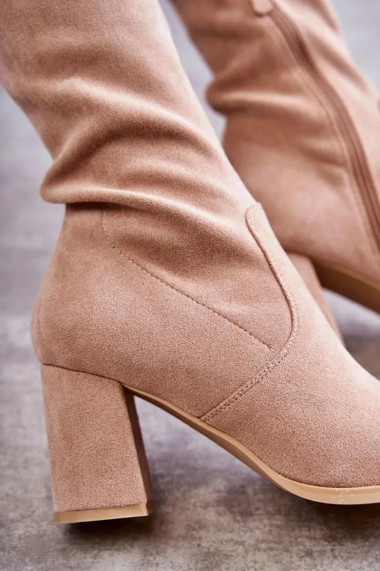 Boto Kozaki Wiosenne|Kozaki Za Kolano*Klasyczne Zamszowe Kozaki Muszkieterki Beżowe Clarissa