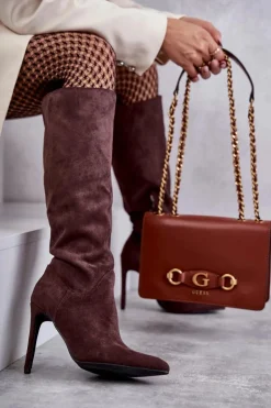 Clearance Boto Klasyczne Zamszowe Kozaki Na Szpilce Brązowe Ameya