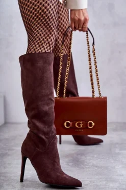 Clearance Boto Klasyczne Zamszowe Kozaki Na Szpilce Brązowe Ameya