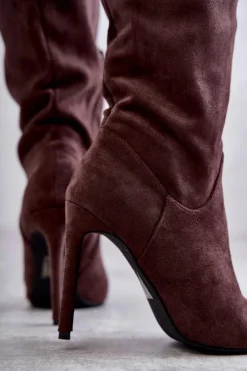 Clearance Boto Klasyczne Zamszowe Kozaki Na Szpilce Brązowe Ameya