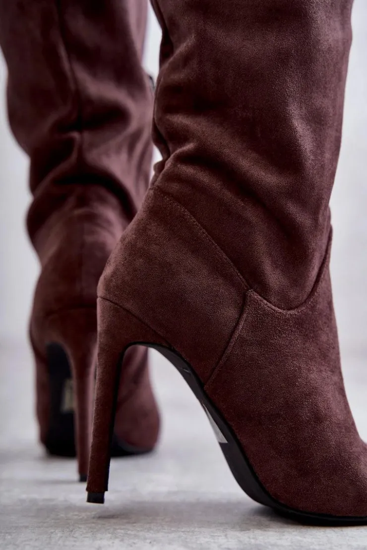 Clearance Boto Klasyczne Zamszowe Kozaki Na Szpilce Brązowe Ameya