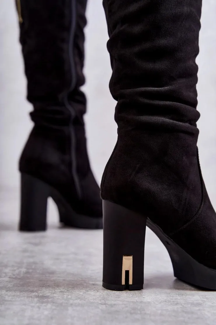 Boto Kozaki Przed Kolano|Kozaki Na Obcasie*Klasyczne Zamszowe Kozaki Na Suwak Czarne Laylah