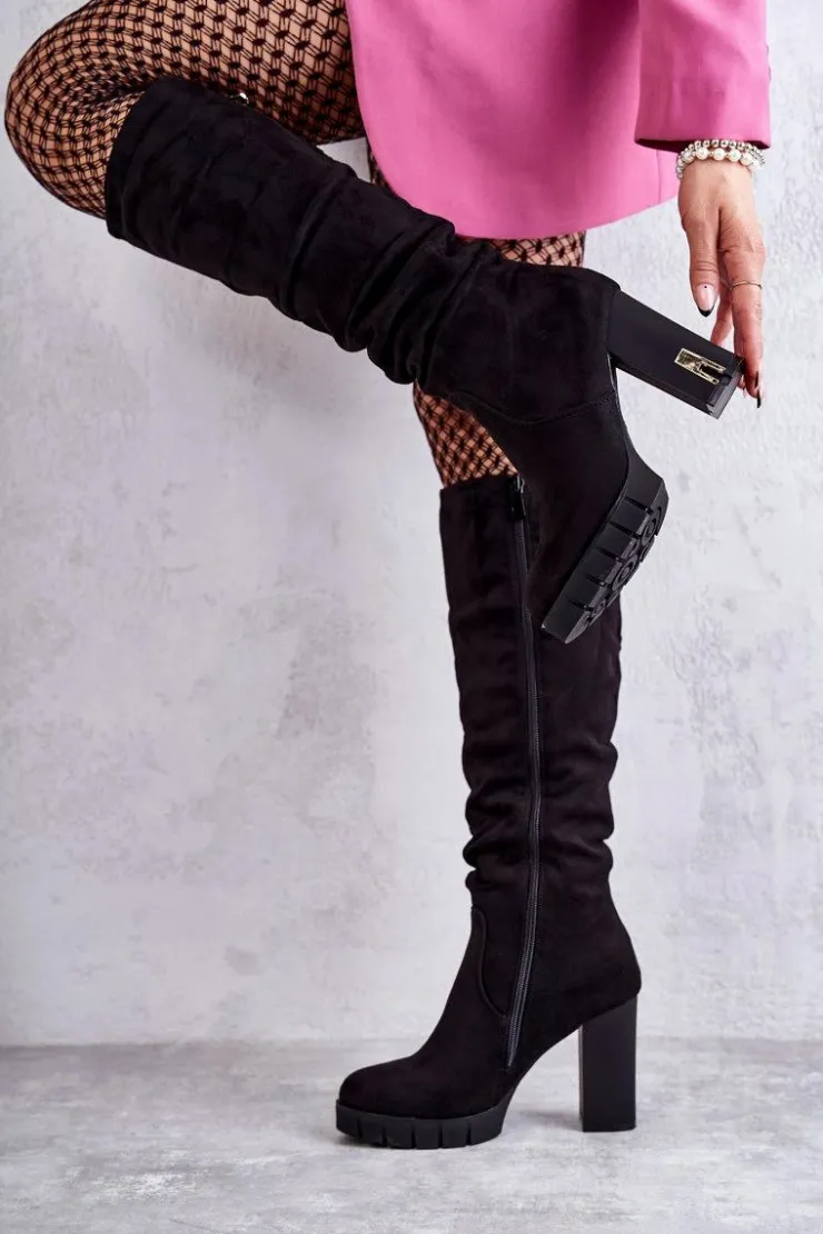 Boto Kozaki Przed Kolano|Kozaki Na Obcasie*Klasyczne Zamszowe Kozaki Na Suwak Czarne Laylah