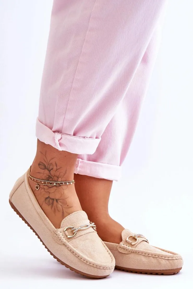 Sale Boto Klasyczne Zamszowe Mokasyny Z Ozdobą Beżowe Amera