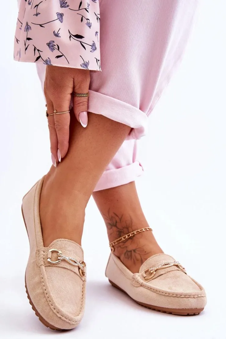 Sale Boto Klasyczne Zamszowe Mokasyny Z Ozdobą Beżowe Amera