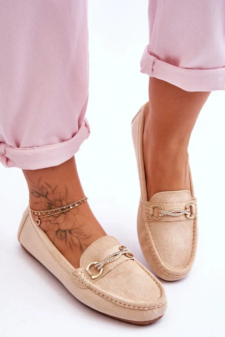 Sale Boto Klasyczne Zamszowe Mokasyny Z Ozdobą Beżowe Amera