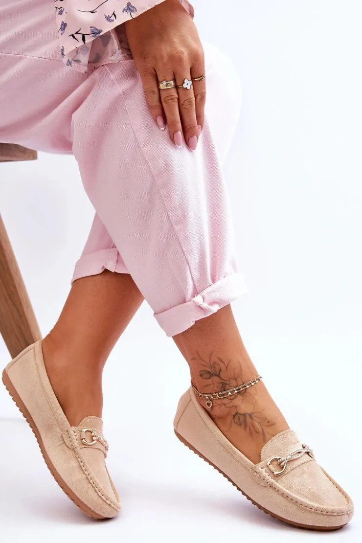 Sale Boto Klasyczne Zamszowe Mokasyny Z Ozdobą Beżowe Amera