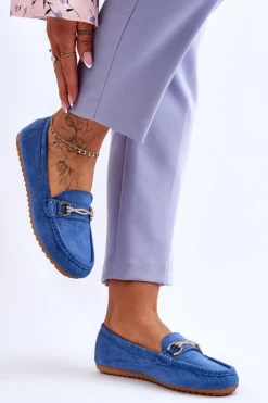 Damskie Boto Klasyczne Zamszowe Mokasyny Z Ozdobą Niebieskie Amera