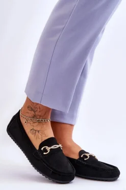 Boto Mokasyny Damskie Zamszowe*Klasyczne Zamszowe Mokasyny Z Ozdobą Czarne Amera