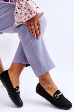 Boto Mokasyny Damskie Zamszowe*Klasyczne Zamszowe Mokasyny Z Ozdobą Czarne Amera