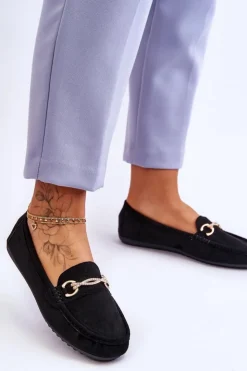 Boto Mokasyny Damskie Zamszowe*Klasyczne Zamszowe Mokasyny Z Ozdobą Czarne Amera