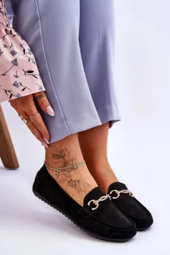 Boto Mokasyny Damskie Zamszowe*Klasyczne Zamszowe Mokasyny Z Ozdobą Czarne Amera