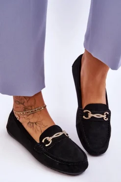 Boto Mokasyny Damskie Zamszowe*Klasyczne Zamszowe Mokasyny Z Ozdobą Czarne Amera
